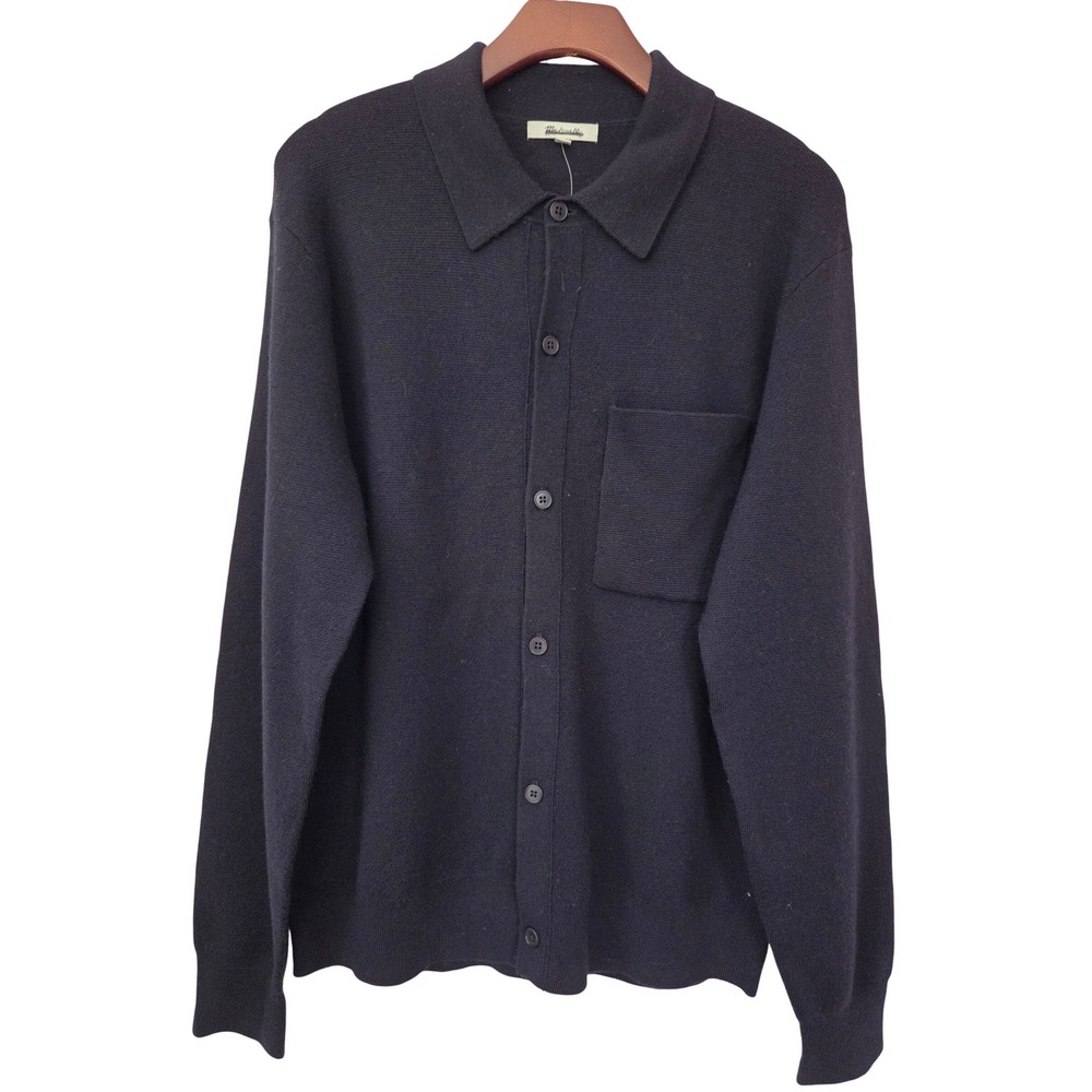 Madewell Collared Cardigan Merino Wool Mens M Navy Blue NWT $110 NY120